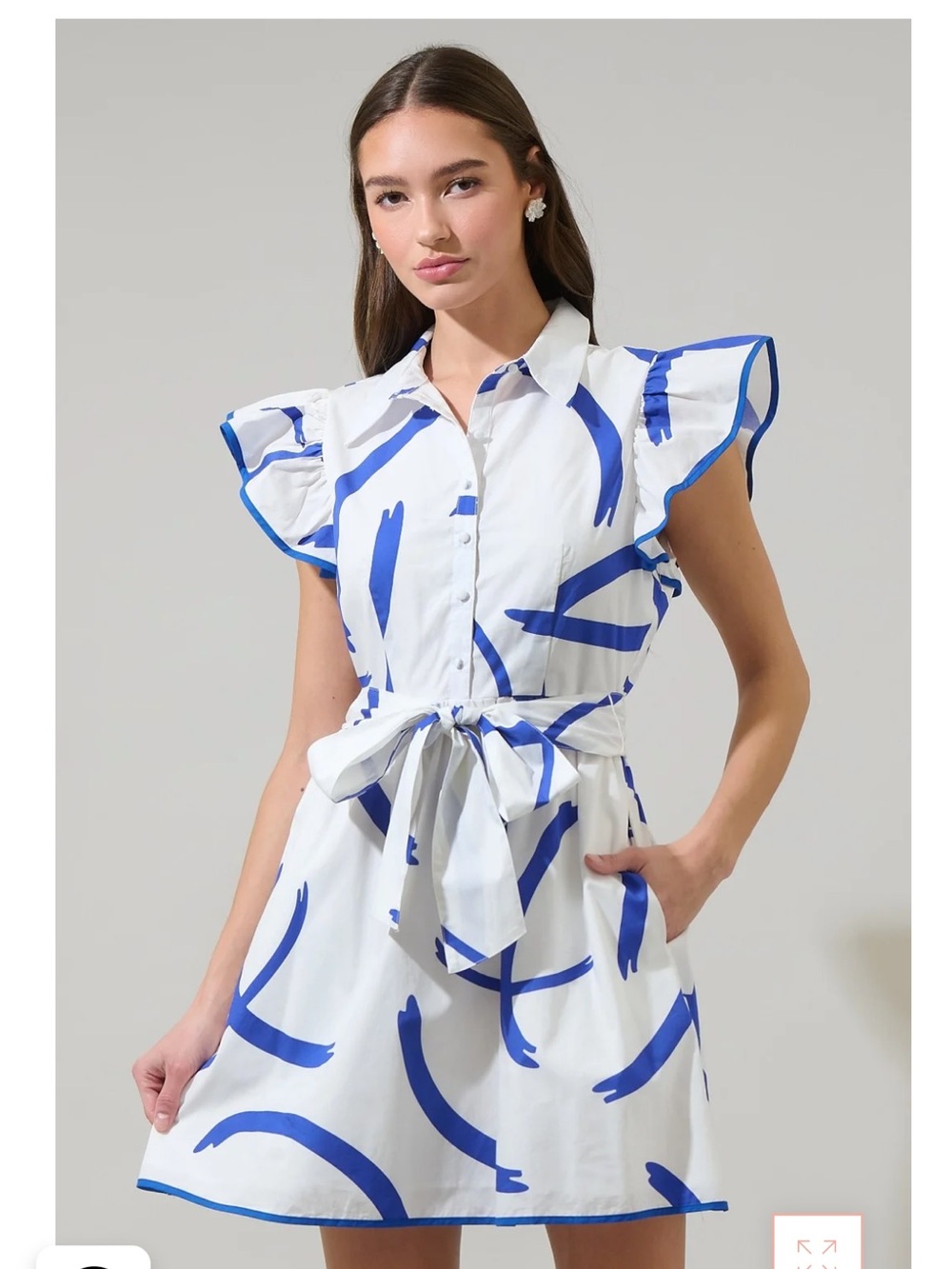 Sugarlips NWT Size Large blue and white Maia Ruffle collared dress